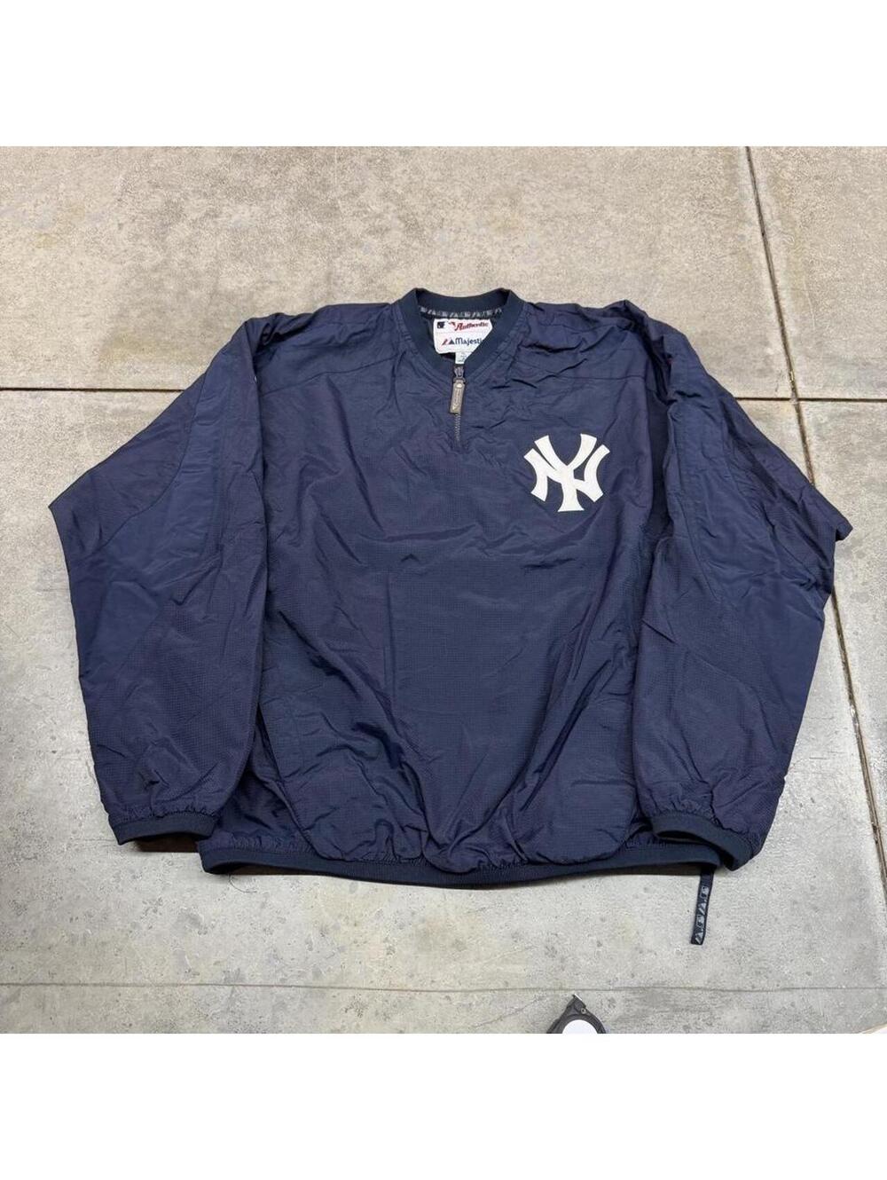 vintage new york yankees majestic navy blue quarter zip windbreaker jacket xl